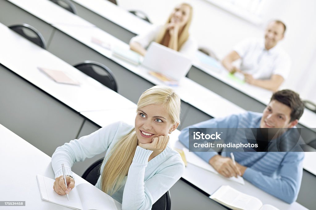 Interesting lecture Row of interested students listening to lecture 16-17 Years Stock Photo