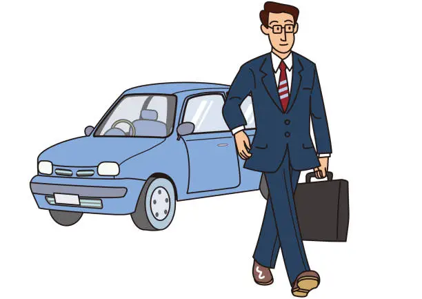 Vector illustration of Businessman getting out of the car and heading to a business meeting