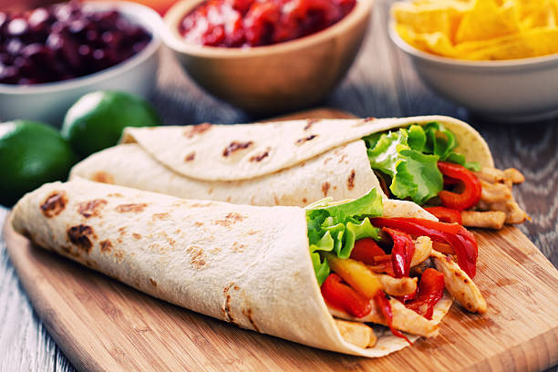 Mexican Chicken Fajita Mexican Chicken Fajita wrap sandwich photos stock pictures, royalty-free photos & images