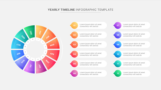 Modern Yearly Timeline Circle Business Infographic Template Design with 12 Options Steps