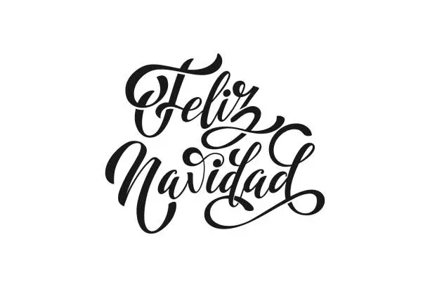 Vector illustration of Feliz Navidad spanish Merry Christmas Modern calligraphy lettering on sticker for season greetings