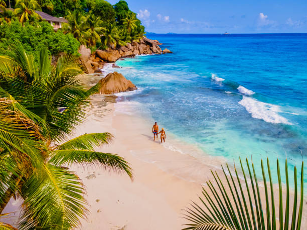 istock Anse Source d'Argent beach, La Digue Island, Seyshelles, Drone aerial view of La Digue Seychelles 1755366697