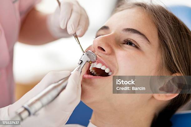 Teenagermädchen In Zahnarztbüro Stockfoto und mehr Bilder von 14-15 Jahre - 14-15 Jahre, Arbeiten, Berühren