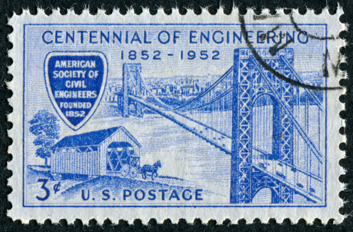Cancelled Stamp From The United States Commemorating The Centennial Of Civil Engineering In America With The Founding Of The American Society Of Civil Engineers In 1852.