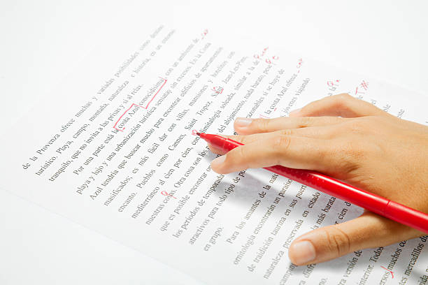 Proofreading an spanish text stock photo