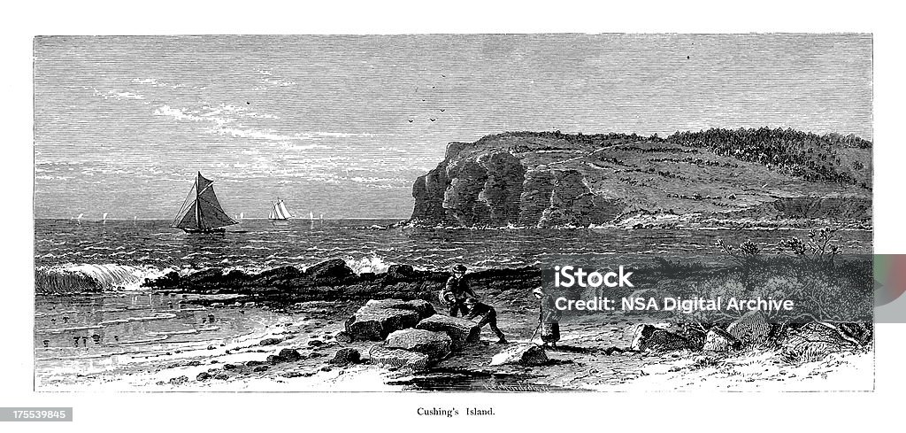 Кашинг's Island, Мэн/исторический American иллюстрации - Стоковые иллюстрации Мэн роялти-фри