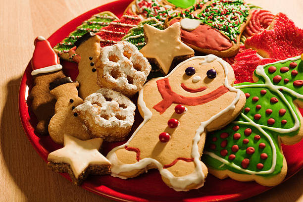 istock Decorated Gingerbread Man, Various Frosted Christmas Cookies on Red Platter 175539871