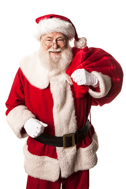 bilder von echten santa claus hat ein geschenk einkaufstasche - weihnachtsmann stock-fotos und bilder