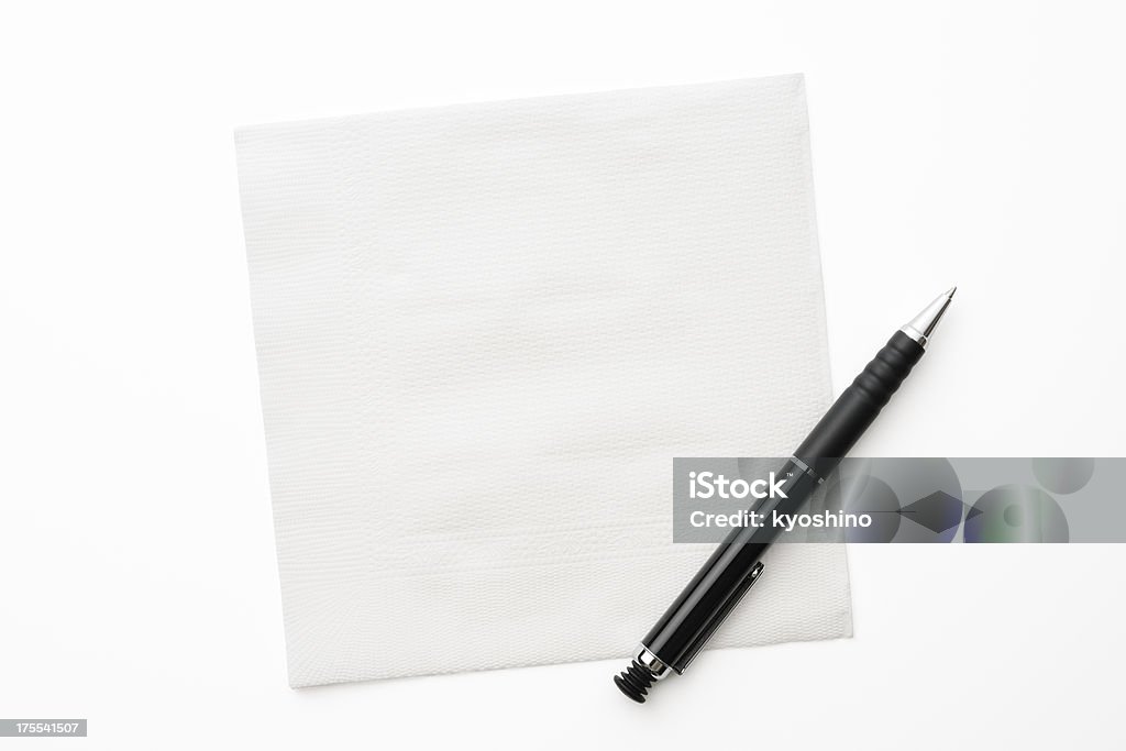 白ナプキン、紙、ペン、白背景 - ペンのロイヤリティフリーストックフォト