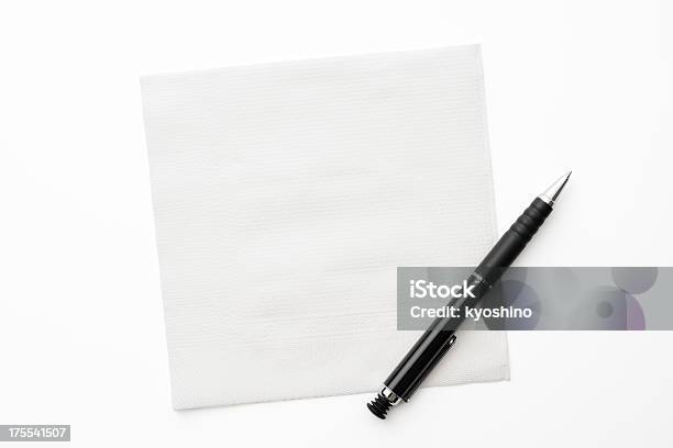 白ナプキン紙ペン白背景 - ペンのストックフォトや画像を多数ご用意 - ペン, 紙, テーブルナプキン