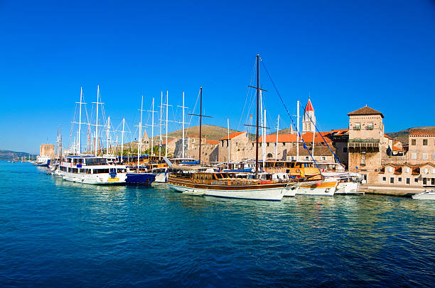 Harbor with yachts in Trogir Croatia . Berth with masts