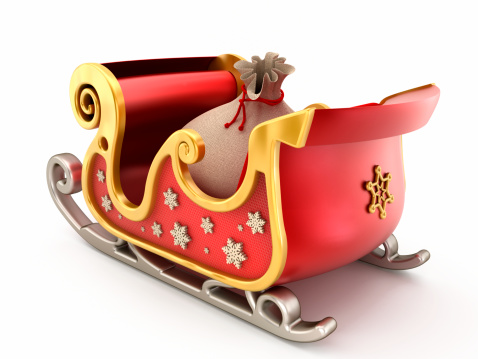 Santa's sleigh with a large gift sack. Clipping path included. (Please note that clipping path will be available in the largest file size purchase.)Similar images: