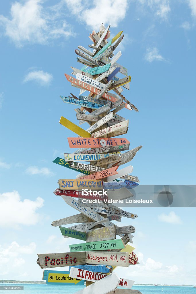Directional Signs on Stocking Island Directional signs with world locations on Stocking Island (Bahamas). Travel Destinations Stock Photo