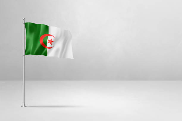 Algeria flag, 3D illustration, isolated on white concrete wall