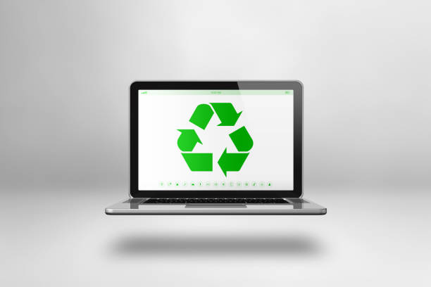 istock Laptop computer with a recycling symbol on screen. environmental conservation concept 1755431530