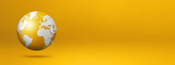 istock World globe, earth map, isolated on yellow. banner background 1755433665