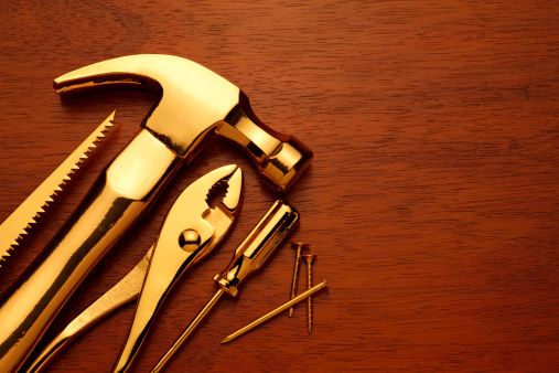 Various gold plated hand tools.