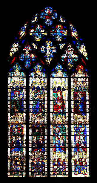 Window Vendome "Stained glass window Vendome Chapel of the cathedral Notre Dame, Chartres. This window is one of the row lower windows at the south aisle of the church.The window is made in the 15 th century" chartres cathedral stock pictures, royalty-free photos & images