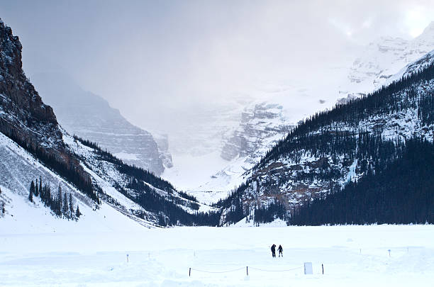 Spectacular Lake Louise and Victoria Glacier during a cold winter, Banff National Park, Alberta, Canada.