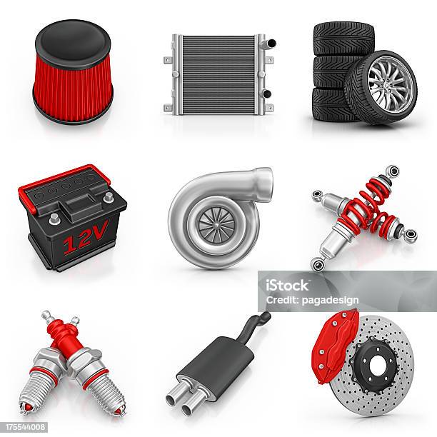 Car Parts Icons Stock Photo - Download Image Now - Three Dimensional, Auto Repair Shop, Vehicle Part