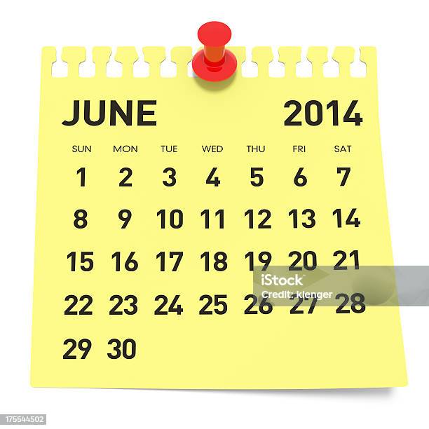 Calendario De Junio De 2014 Foto de stock y más banco de imágenes de 2014 - 2014, Acurrucado, Amarillo - Color