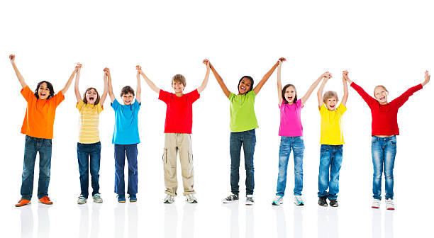 istock Cheerful kids holding hands and looking at camera. 175545623