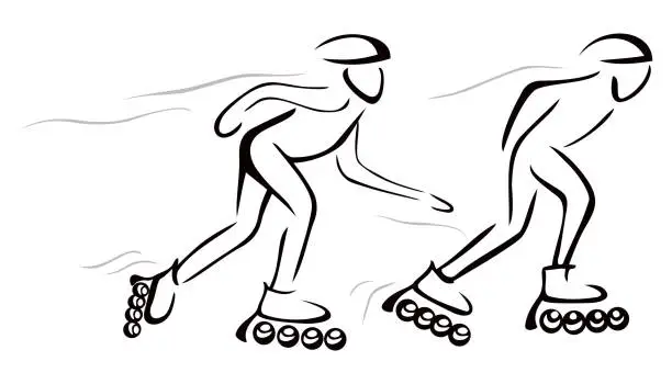 Vector illustration of Two persons chasing at roller skates