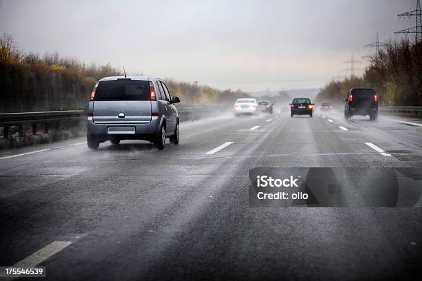 German Motorway Bad Weather Conditions Stock Photo - Download Image Now - Car, Rain, Road
