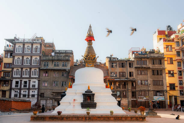 stupa blanc à katmandou - bodhgaya architecture image human age photos et images de collection