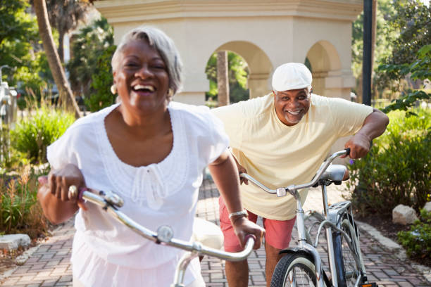 istock Senior African American couple riding bicycles 175547306