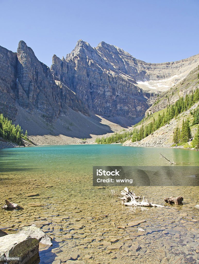 Lake Agnes in the Rockies The clear waters of Lake Agnes high in the mountains above Lake Louise. A popular tourist destination and 1-2 hour hike from Lake Louise. Alberta Stock Photo