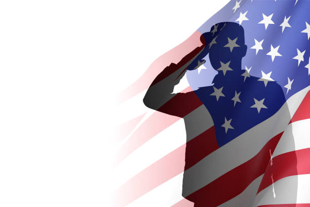 istock Silhouette of soldier with USA flag 1755489275