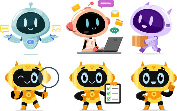 AI Robot Chat Bot Cartoon Characters. Vector Flat Design Collection Set vector art illustration