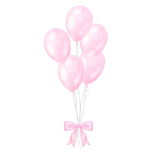 Pink balloons bundle with bow, girl kids birthday surprise. Gender reveal party, baby shower. Hand drawn watercolor illustration isolated on white background. For newborn products Pink balloons bundle with bow, girl kids birthday surprise. Gender reveal party, baby shower. Hand drawn watercolor illustration isolated on white background. For newborn products. watercolor hot air balloon stock illustrations