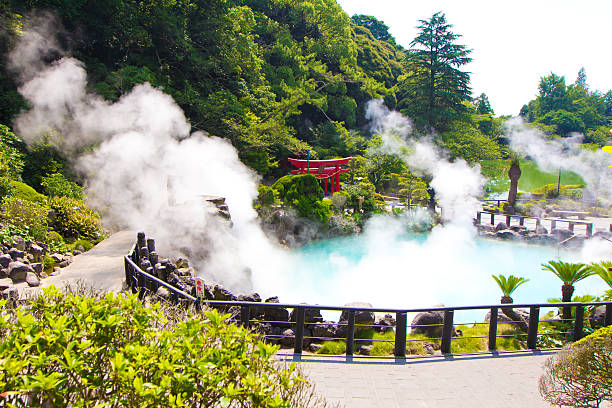 The Sea Hell Jigoku garden in Bepou, Japan One of the eight hells (Jigoku), multi-colored volcanic pool of boiling water in Kannawa district in Beppu, Japan. hot spring stock pictures, royalty-free photos & images