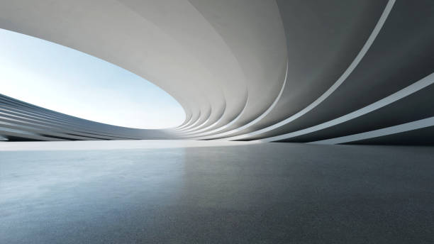 istock 3d render of abstract futuristic architecture with empty concrete floor. Scene for car presentation. 1755544813