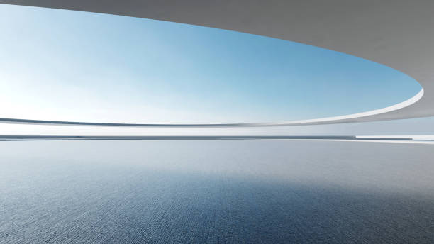 istock 3d render of abstract futuristic architecture with empty concrete floor. Scene for car presentation. 1755544992