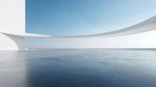 istock 3d render of abstract futuristic architecture with empty concrete floor. Scene for car presentation. 1755545189