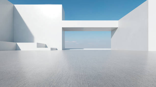 istock 3d render of abstract futuristic architecture with empty concrete floor. Scene for car presentation. 1755545196
