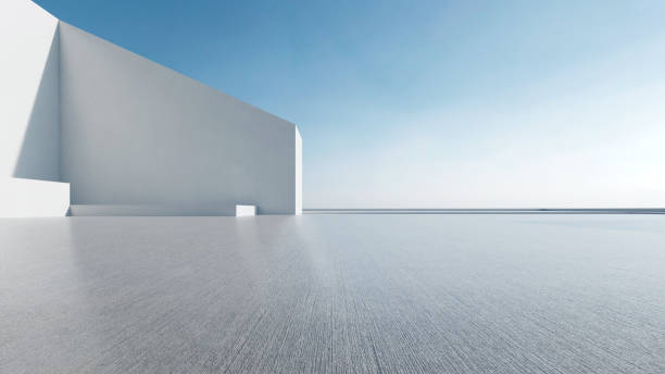 istock 3d render of abstract futuristic architecture with empty concrete floor. Scene for car presentation. 1755545197