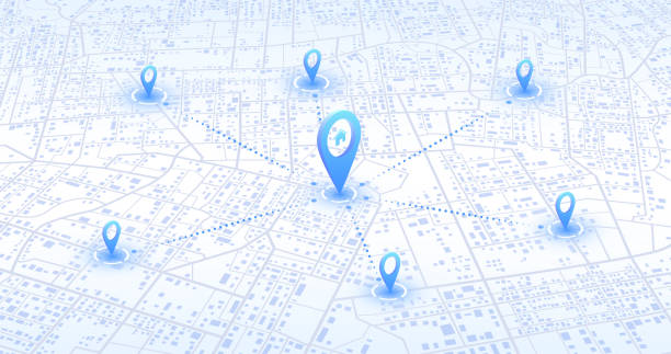 istock Multiple destinations from home. Gps tracking map. Track navigation pins on street maps, navigate mapping technology and locate position pin. Futuristic travel gps map or location navigator vector 1755545380