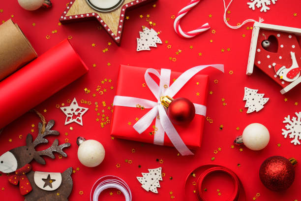 istock Christmas background. Present box and christmas decorations. 1755593034