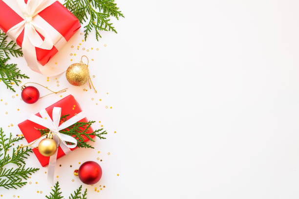 istock Christmas Present box and decorations at white background. 1755594205