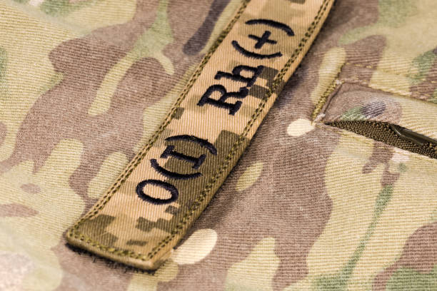 istock Military blood type sticker on a camouflage uniform 1755594271