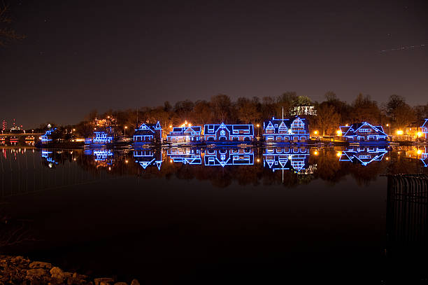Blurred photography of the colorful illumination at the pond of the Blücherpark in Cologne. Germany, August 2018