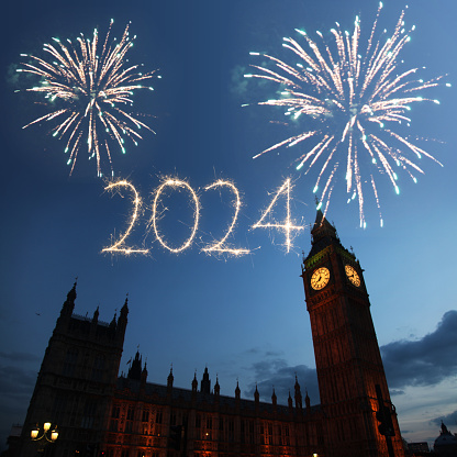 New year 2024 fireworks London UK