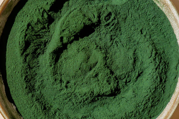 Organic blue-green algae spirulina powder food in plate. Copy space for your text Health benefits of spirulina chlorella. Vitamins and minerals to diet. Detox dietary supplement Seaweed superfood Organic blue-green algae spirulina powder food in plate. Copy space for your text Health benefits of spirulina chlorella. Vitamins and minerals to diet. Detox dietary supplement Seaweed superfood concept chlorella stock pictures, royalty-free photos & images