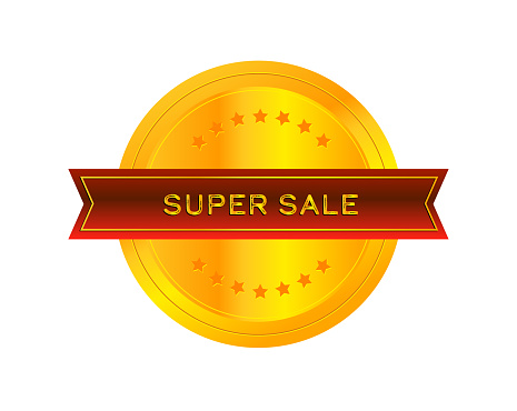 An isolated vector golden badge design with “Super Sale” written on it.