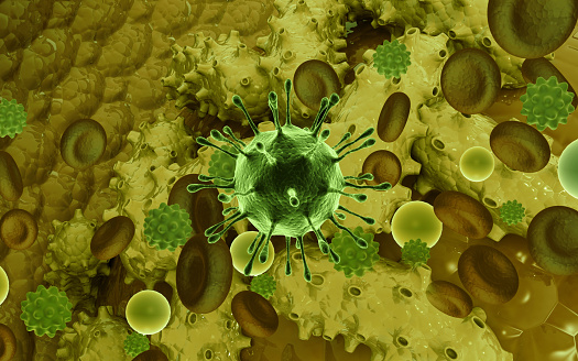 virus, bacteria on abstract scientific. 3d illustration