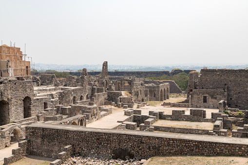 view of Historic Golkonda fort in Hyderabad, India.the ruins of the Golconda Fort